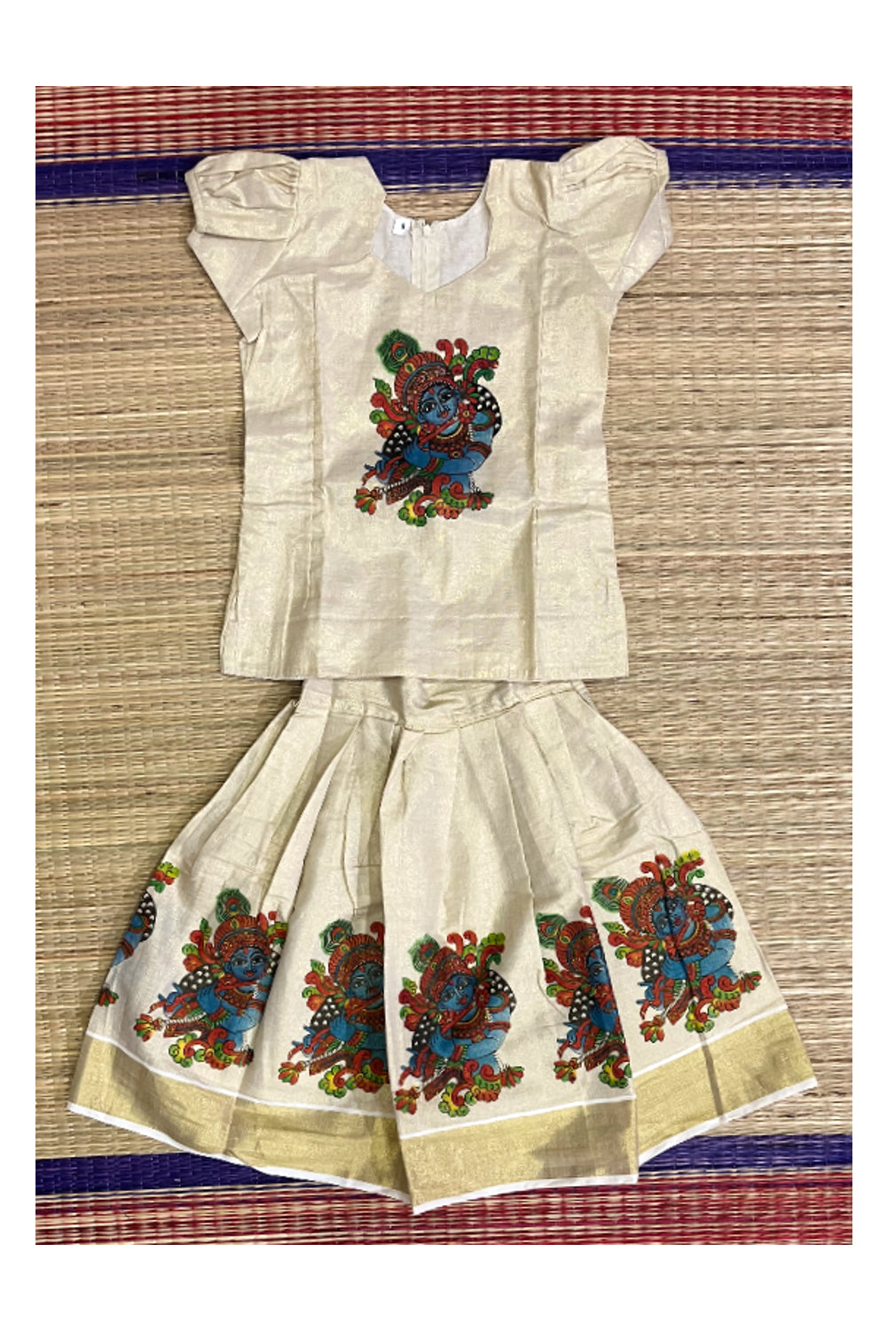 Southloom Kerala Pavada Blouse with Krishna Mural Design (Age - 5 Year)