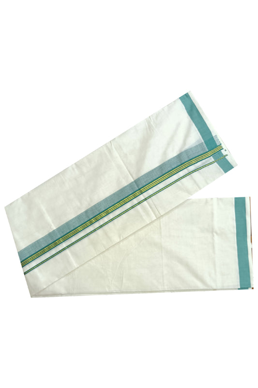 Off White Kerala Double Mundu with Kasavu and Green Kara (South Indian Dhoti)