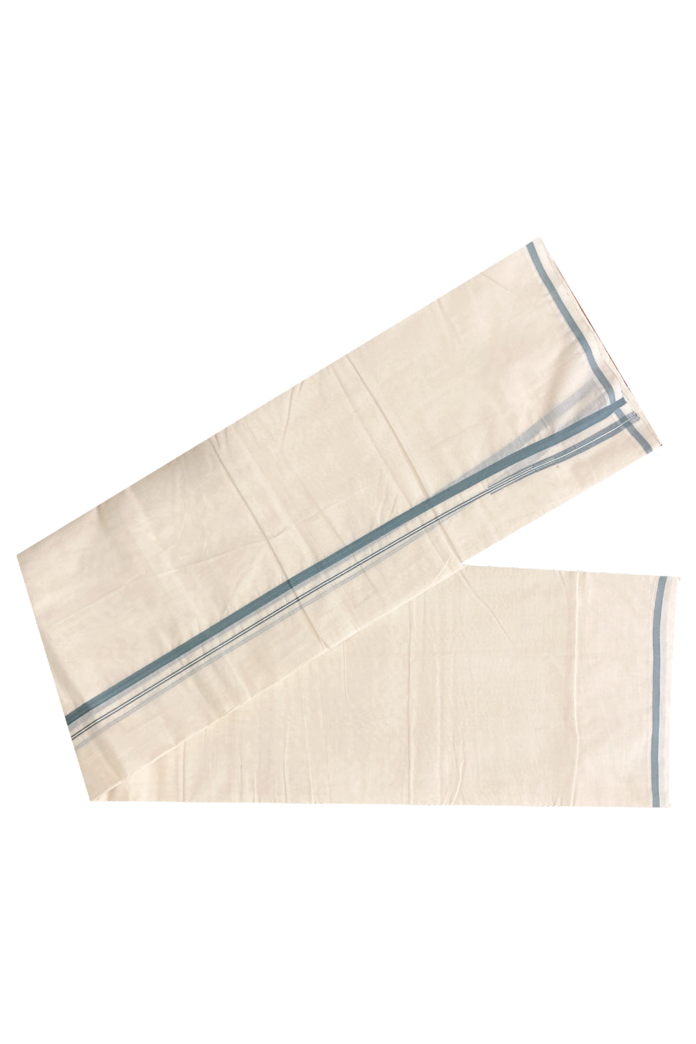 Off White Cotton Mundu with Grey Puliyilakkara Border (South Indian Dhoti)