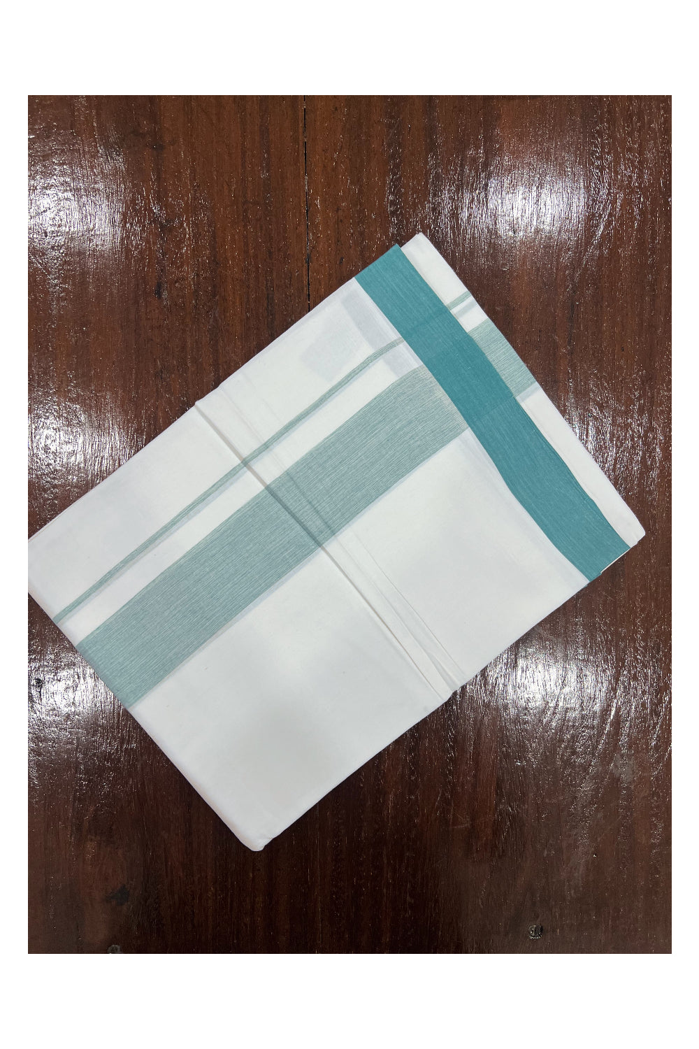 Pure White Cotton Double Mundu with Green Border (South Indian Dhoti)