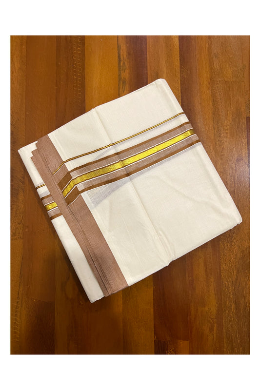 Off White Kerala Double Mundu with Kasavu and Light Brown Border (South Indian Dhoti)