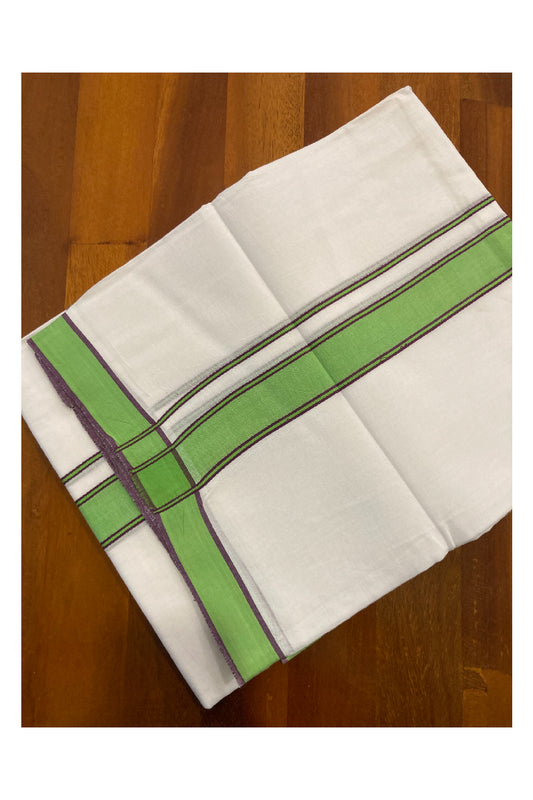 Pure White Cotton Double Mundu with Green Border (South Indian Dhoti)