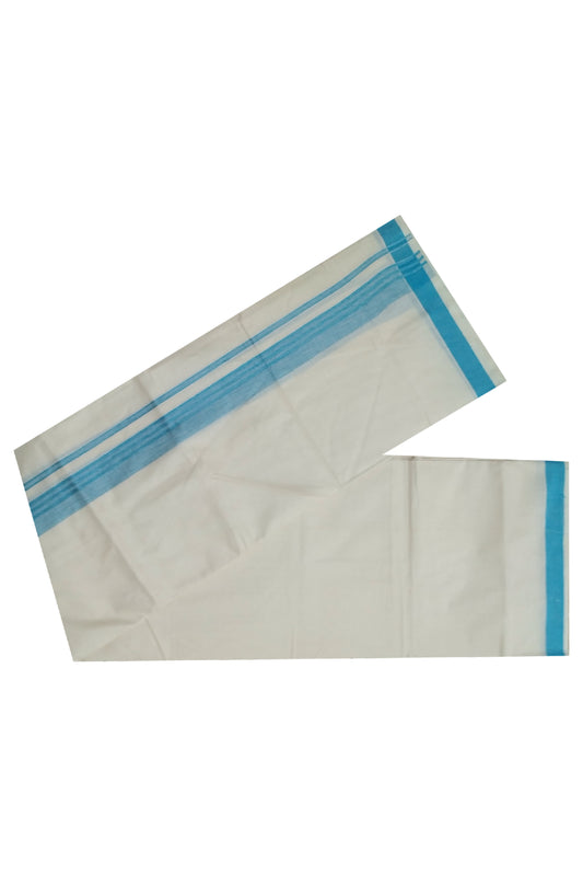 Off White Pure Cotton Mundu with Light Blue Border (South Indian Dhoti)