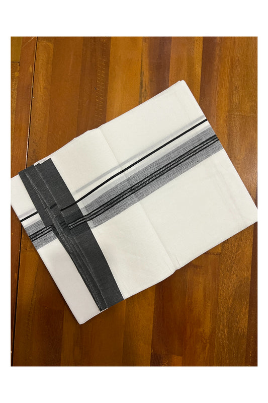 Pure White Kerala Cotton Double Mundu with Black Border (South Indian Dhoti)