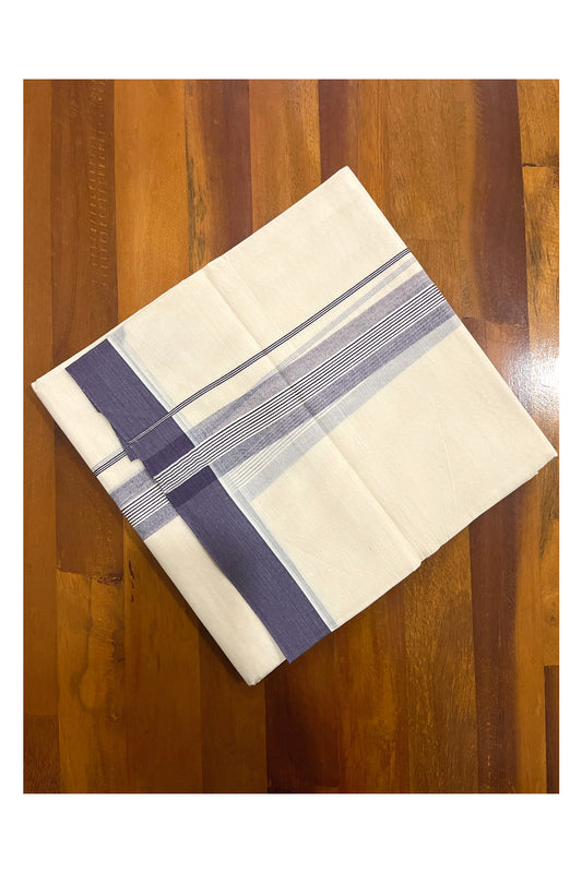 Pure Cotton Off White Double Mundu with Dark Purple Kara (South Indian Dhoti)