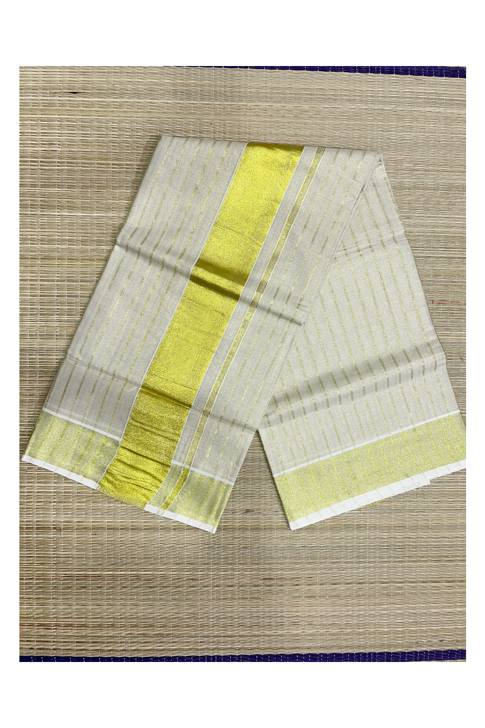 Kerala Tissue Kasavu Lines Woven Work Saree with 3 inch Border