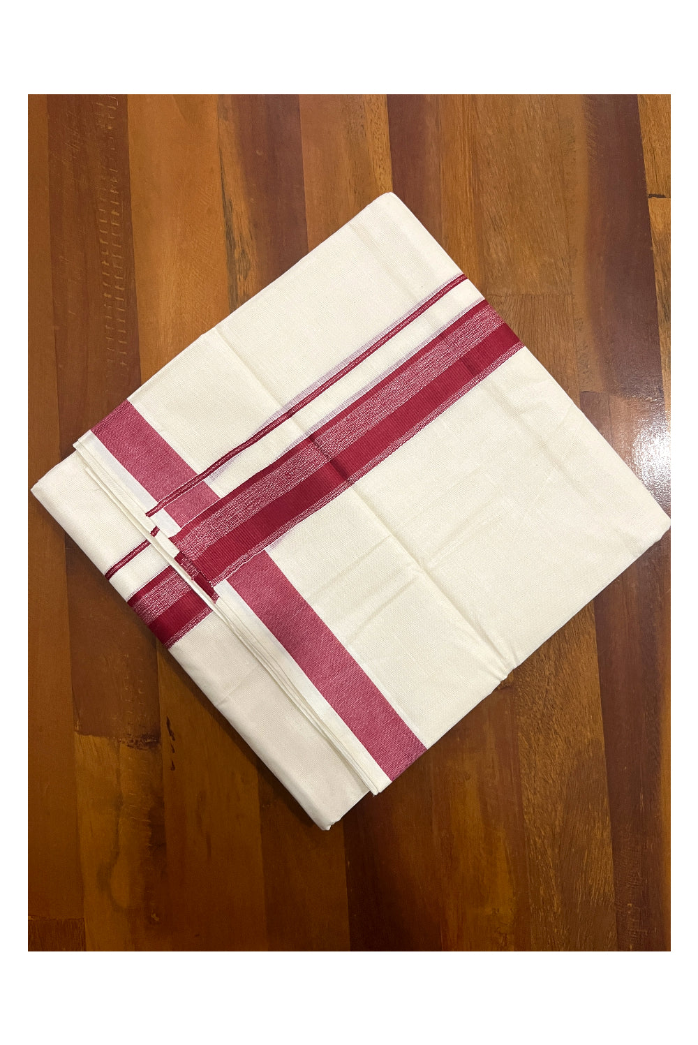 Pure Cotton Double Mundu with Red Kara (South Indian Kerala Dhoti)