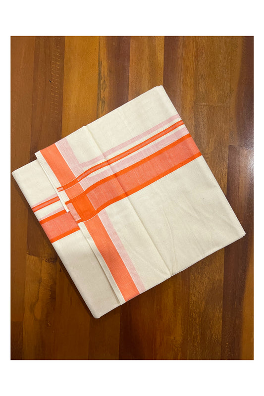 Off White Pure Cotton Double Mundu with Orange Border (South Indian Dhoti)