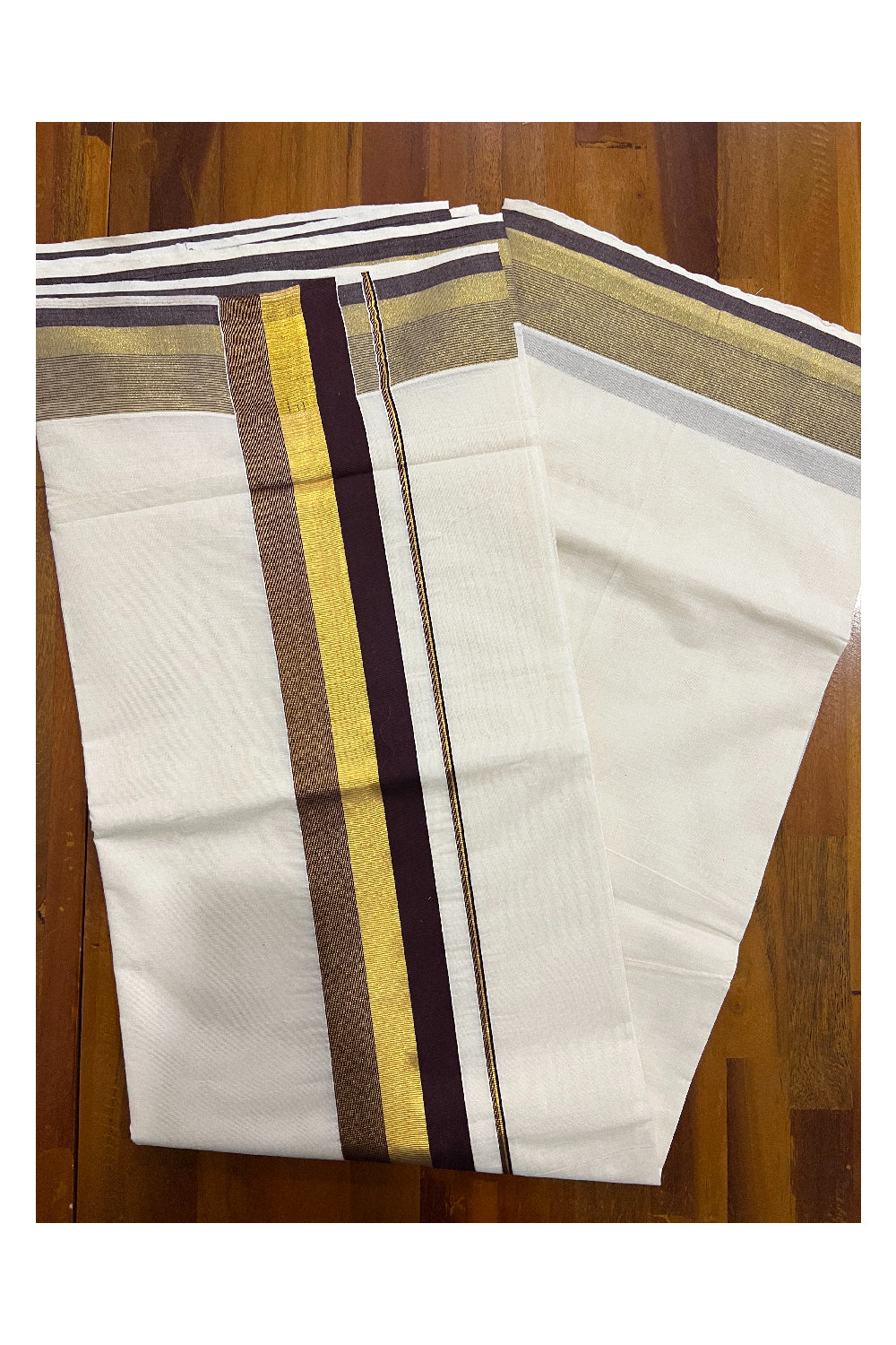 Kerala Pure Cotton Plain Saree with Kasavu and Brown Border