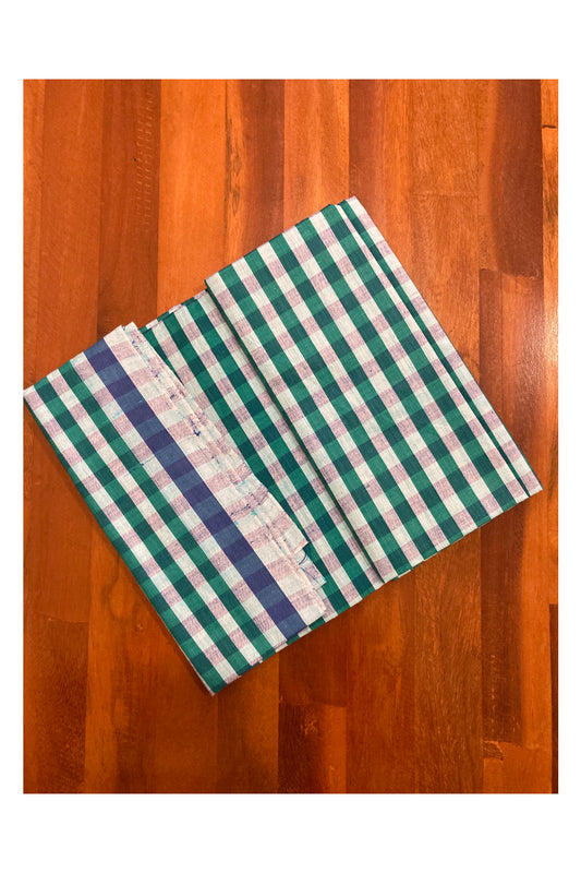 Southloom Premium Handloom Green and White Checkered Borderless Single Mundu (Lungi)