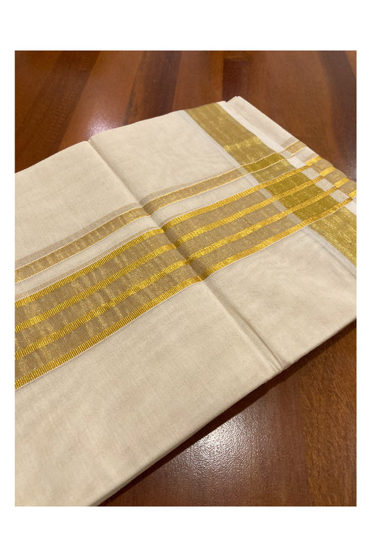 Southloom Premium Handloom Pure Cotton Wedding Mundu with Kasavu Lines Border (South Indian Dhoti)