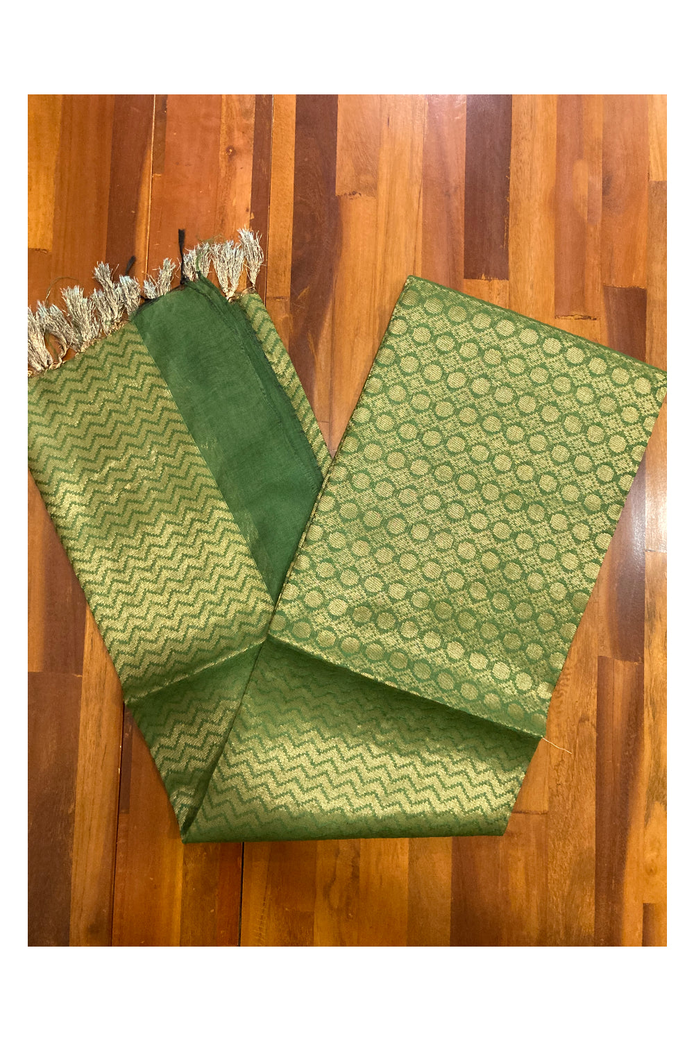 Southloom Cotton Kasavu Designer Woven Works in Green Saree