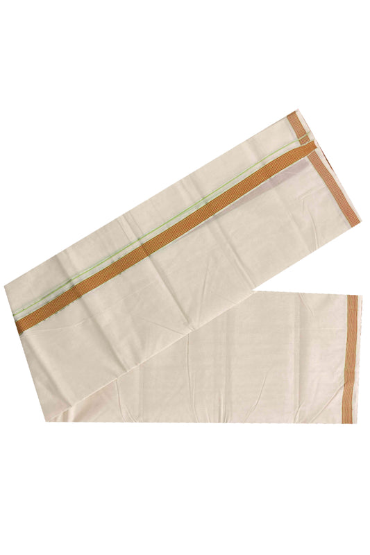 Southloom Handloom Premium Double Dhoti with Red Green and Silver Kasavu Border