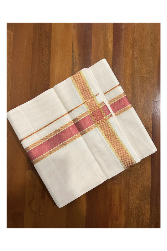 Southloom Kuthampully Handloom Pure Cotton Mundu with Golden and Copper Red Kasavu Border (South Indian Dhoti)