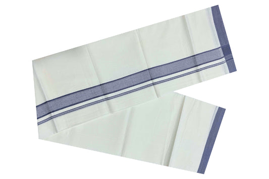 Pure White Cotton Mundu with Grey Kara (South Indian Dhoti)