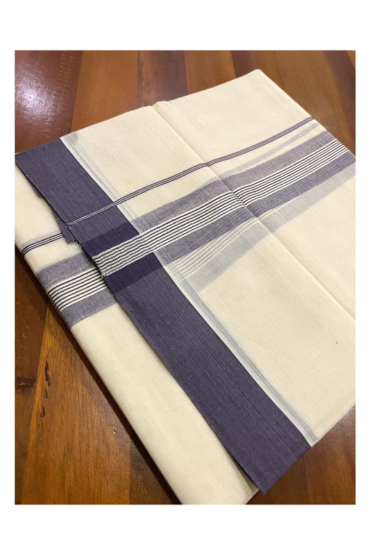 Pure Cotton Off White Double Mundu with Dark Purple Kara (South Indian Dhoti)