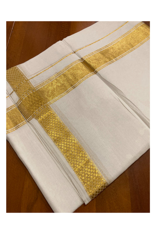 Southloom Premium Handloom Cotton Pure White Mundu with Kasavu Design Border (South Indian Dhoti)