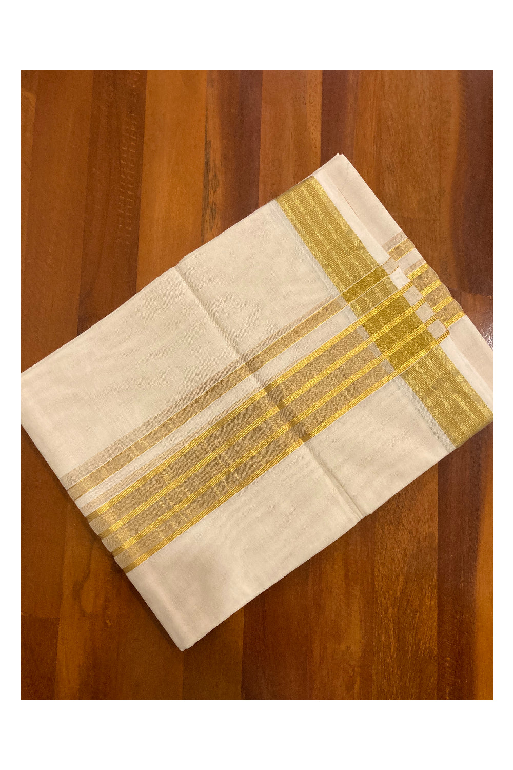 Southloom Premium Handloom Pure Cotton Wedding Mundu with Kasavu Lines Border (South Indian Dhoti)