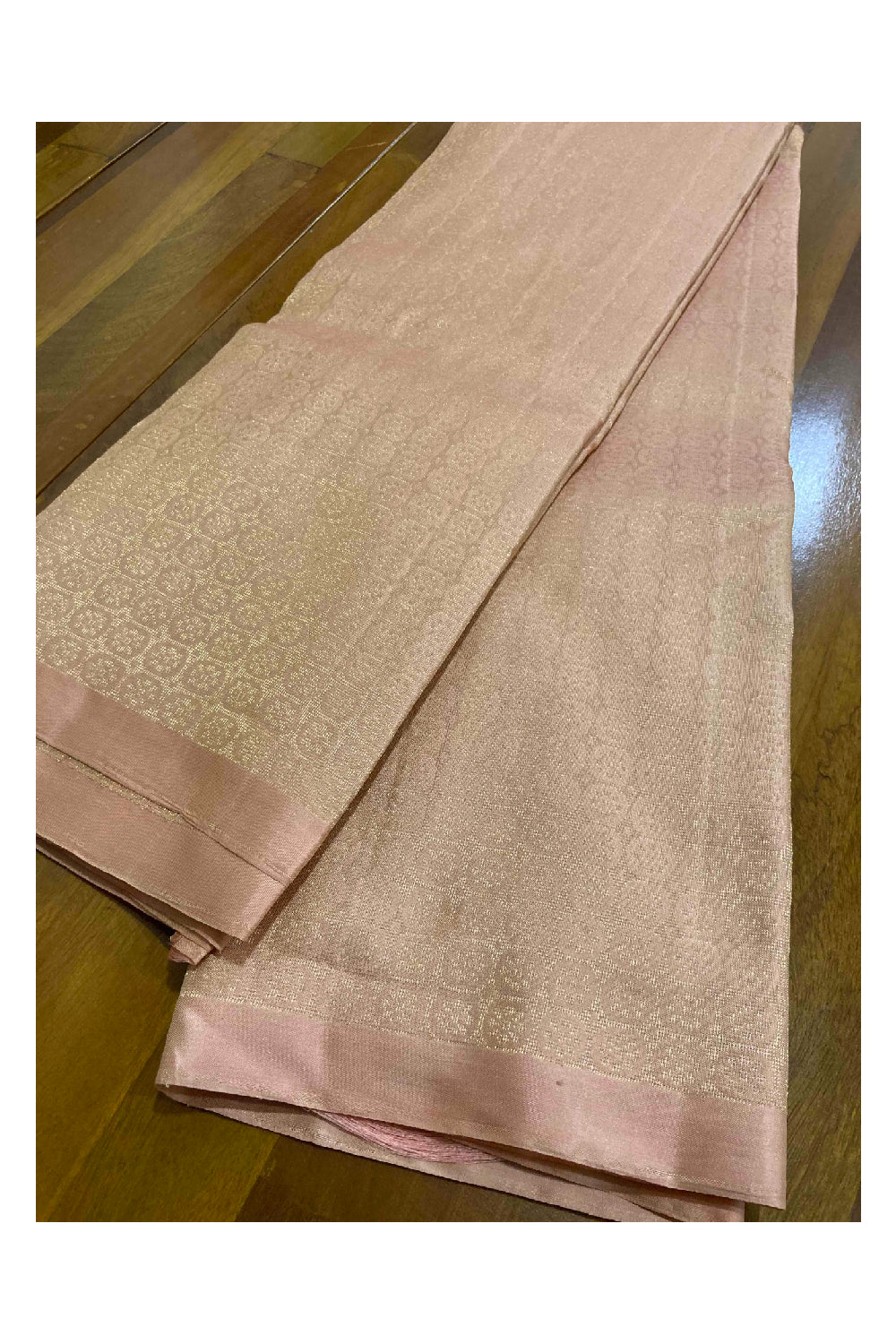 Southloom Handloom Pure Silk Manthrakodi Kanchipuram Saree in Single Pinkish Colour and Silver Zari Motifs