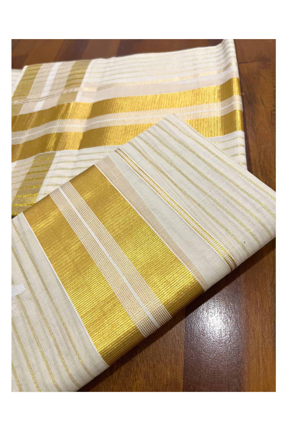 Pure Cotton Kerala Set Mundu with Kasavu Lines on Body (Handloom Quality Kasavu Used - 2.80 Mtrs)