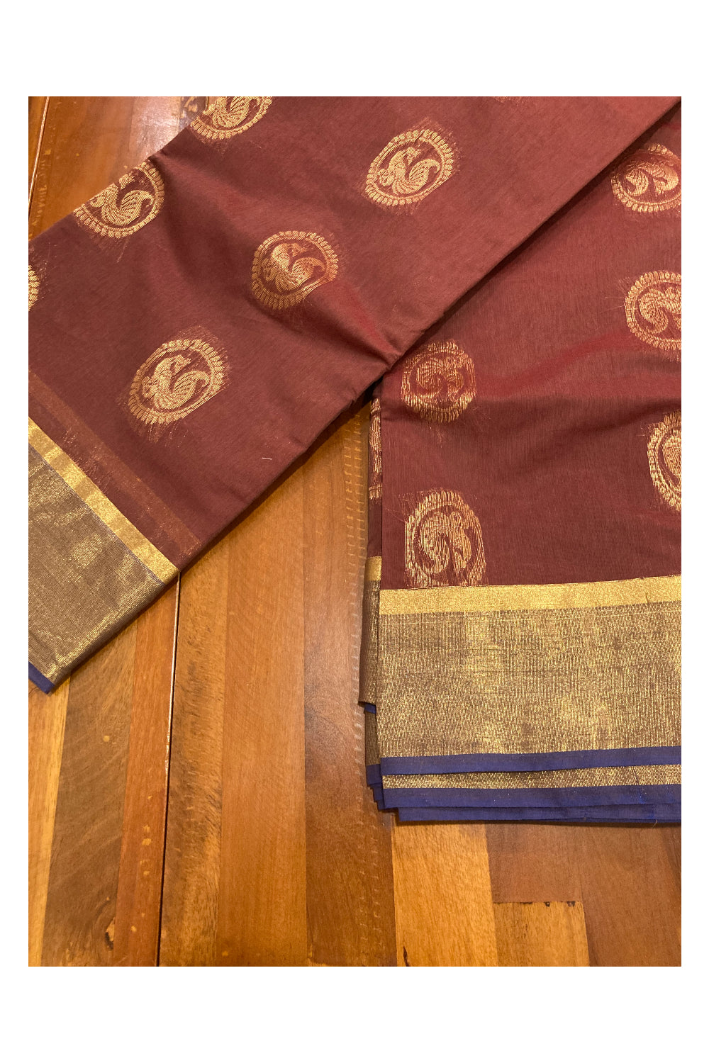 Southloom Cotton Silk Brown Designer Saree with Zari Motifs