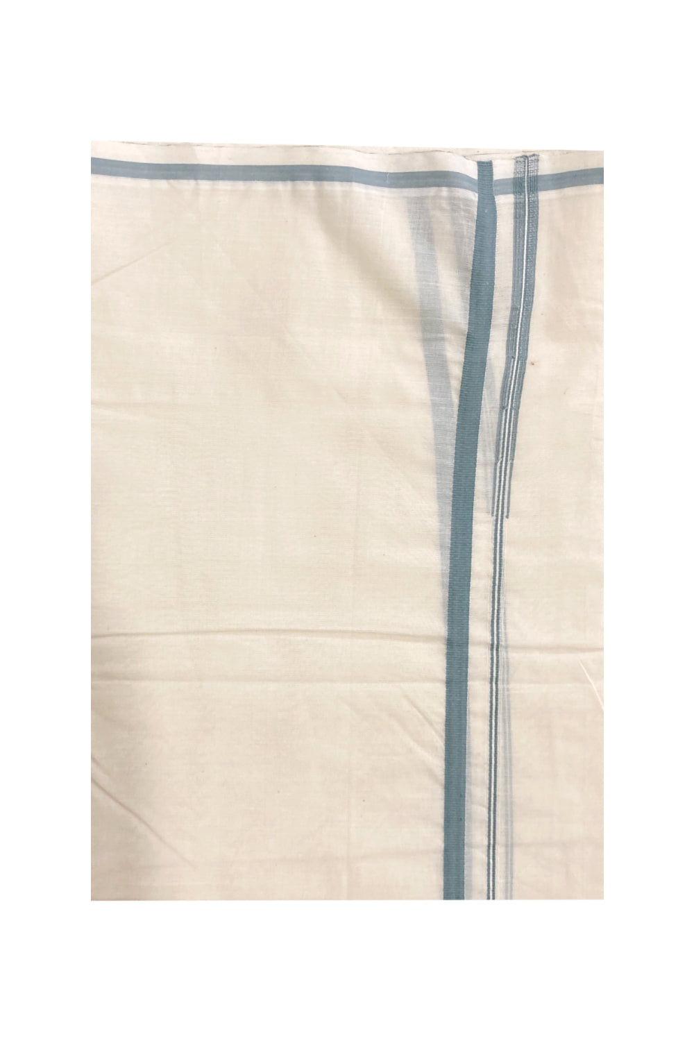 Off White Cotton Mundu with Grey Puliyilakkara Border (South Indian Dhoti)