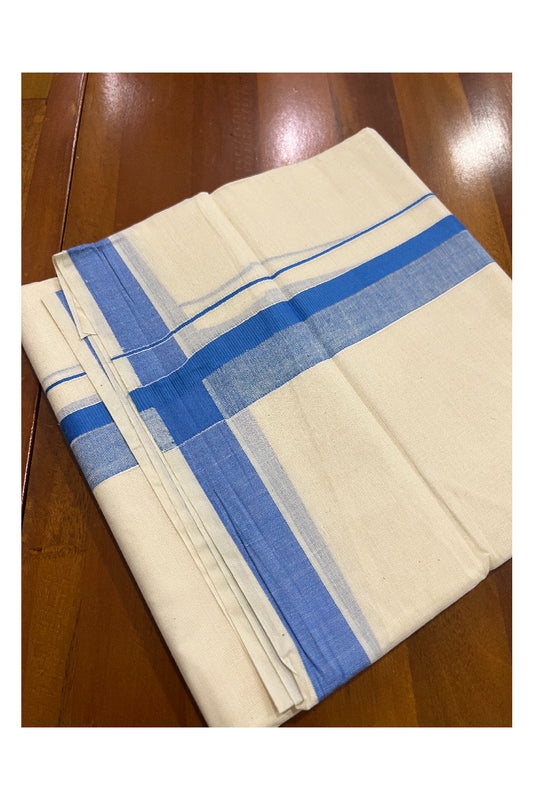 Off White Kerala Double Mundu with Blue Shaded Kara (South Indian Dhoti)