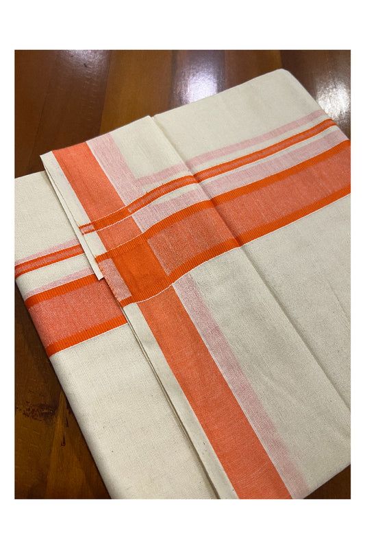 Off White Pure Cotton Double Mundu with Orange Border (South Indian Dhoti)