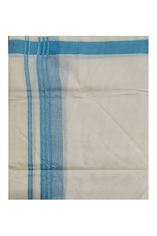 Off White Pure Cotton Mundu with Light Blue Border (South Indian Dhoti)
