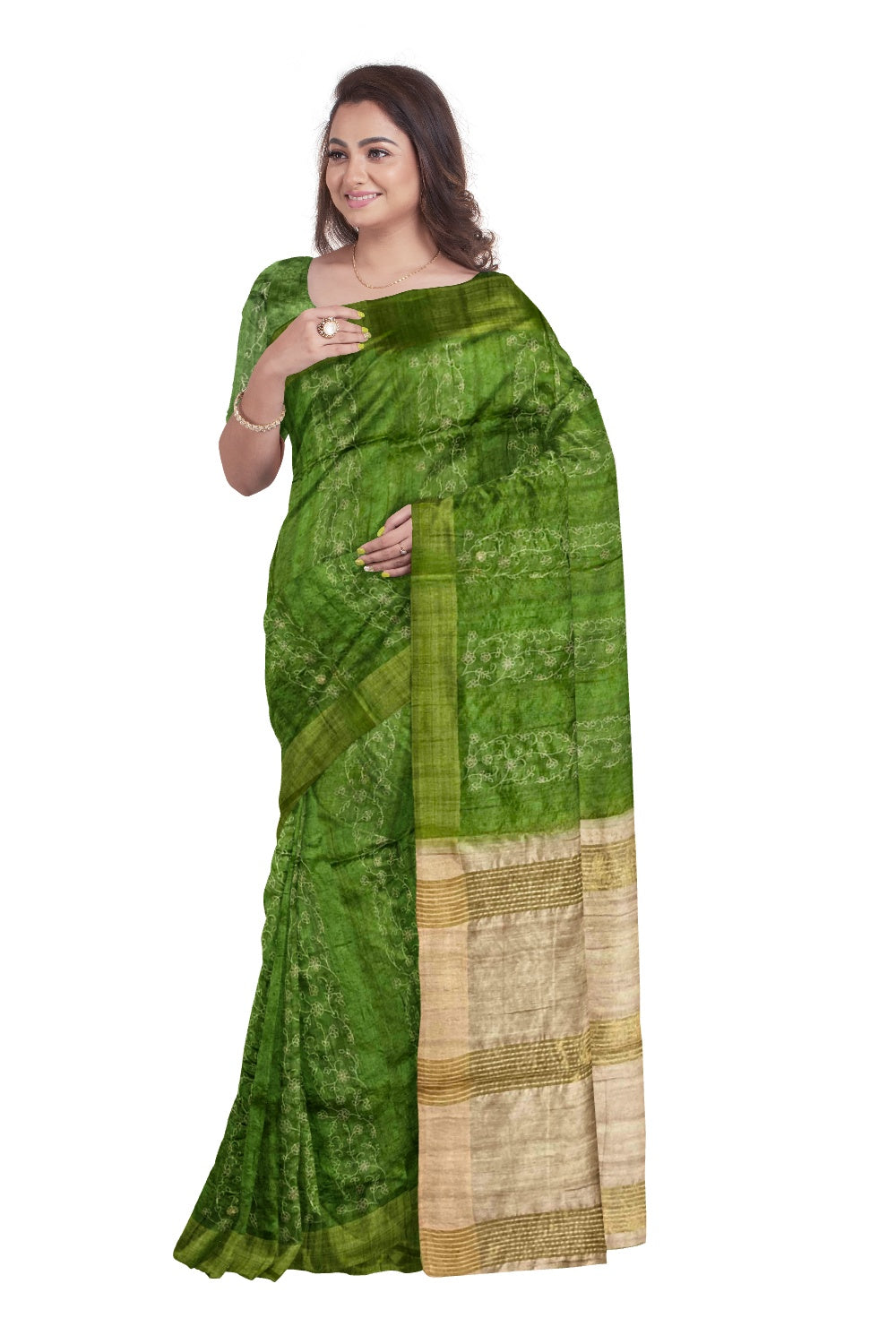 Southloom Semi Tussar Green Embroidered Designer Saree