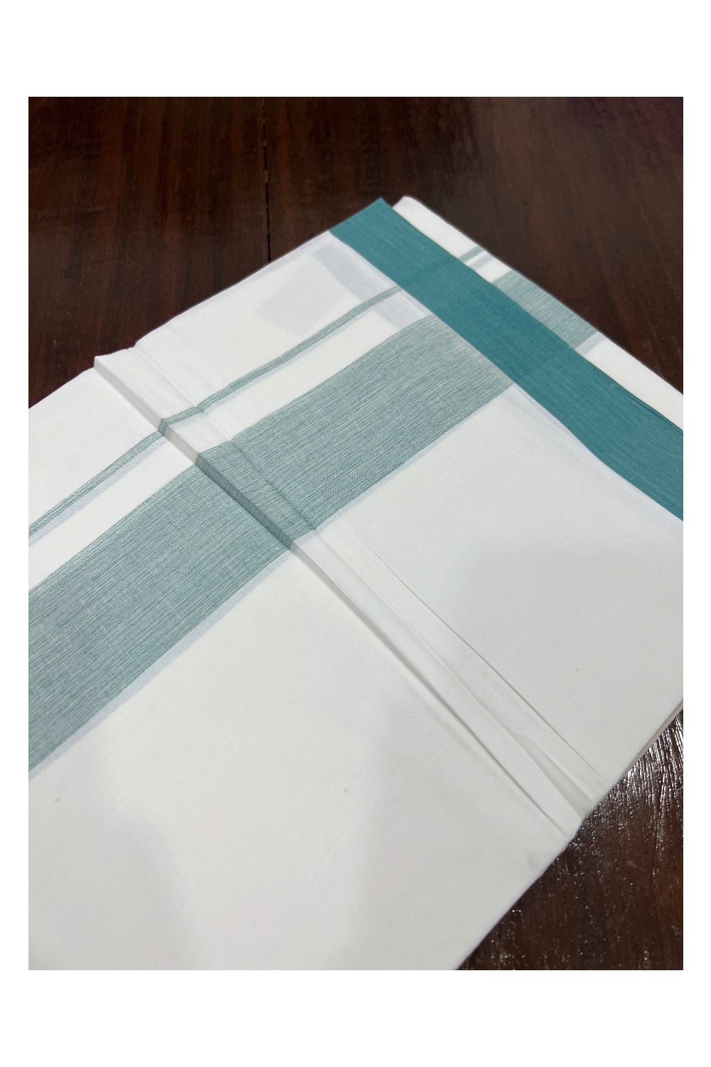 Pure White Cotton Double Mundu with Green Border (South Indian Dhoti)