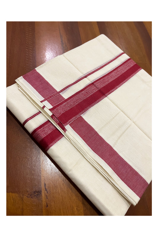 Pure Cotton Double Mundu with Red Kara (South Indian Kerala Dhoti)