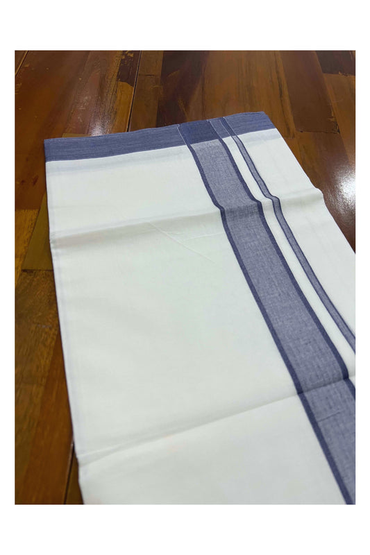 Pure White Cotton Mundu with Grey Kara (South Indian Dhoti)