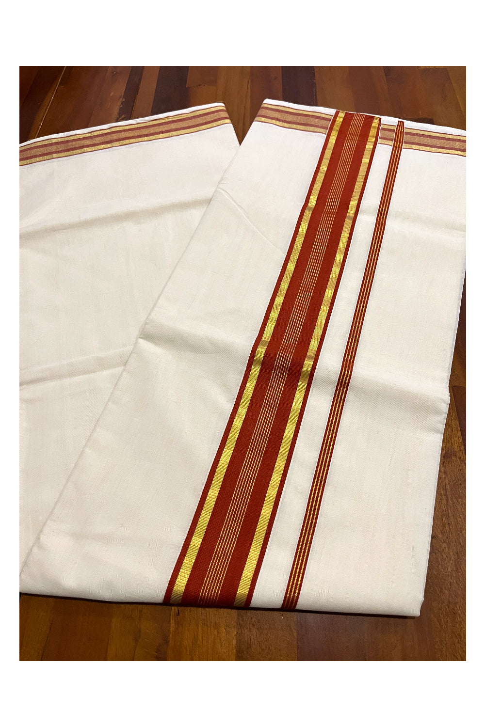 Southloom™ Premium Handloom Kerala Saree with Orange and Kasavu Border