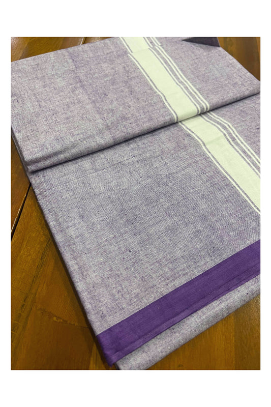 Southloom Premium Handloom Purple Single Mundu with White Border (Lungi)