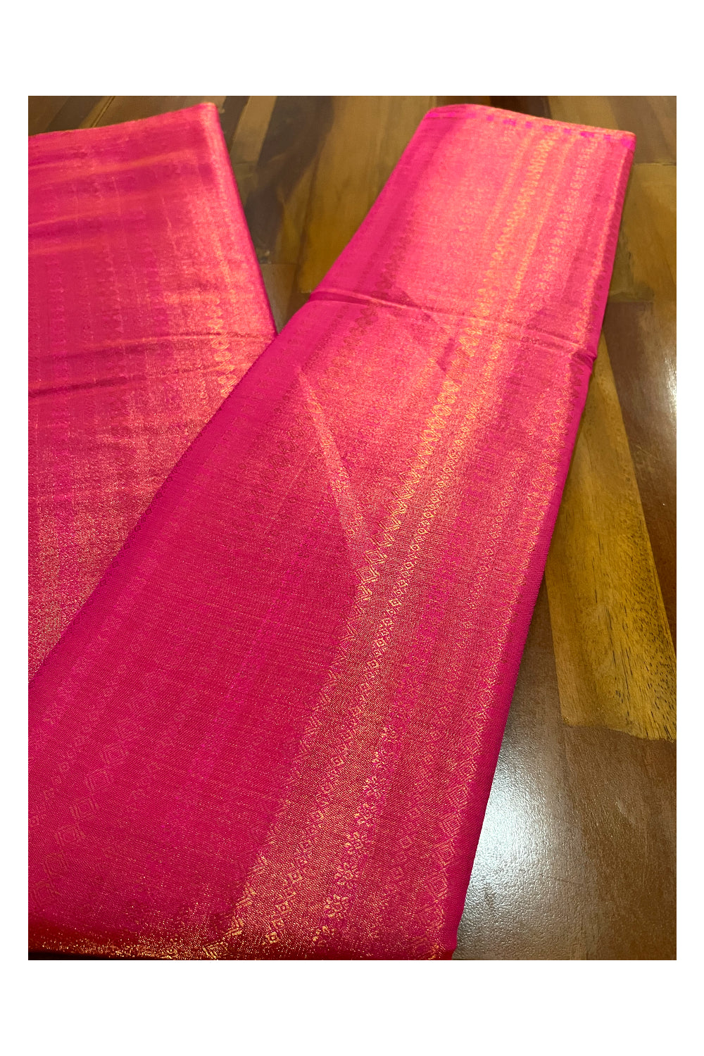 Southloom Cotton Silk Magenta Designer Saree with Copper Zari Motifs and Brown Pallu