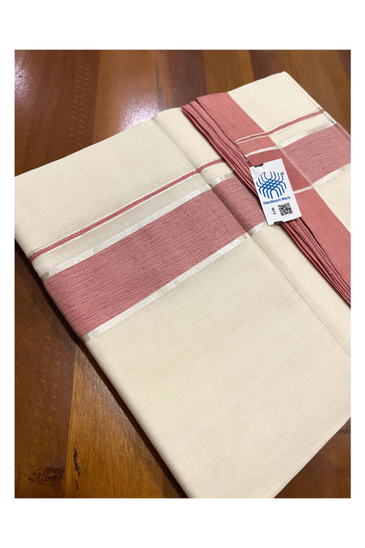 Southloom Premium Unakkupaavu Handloom Wedding Mundu with Red and Silver Kasavu Border