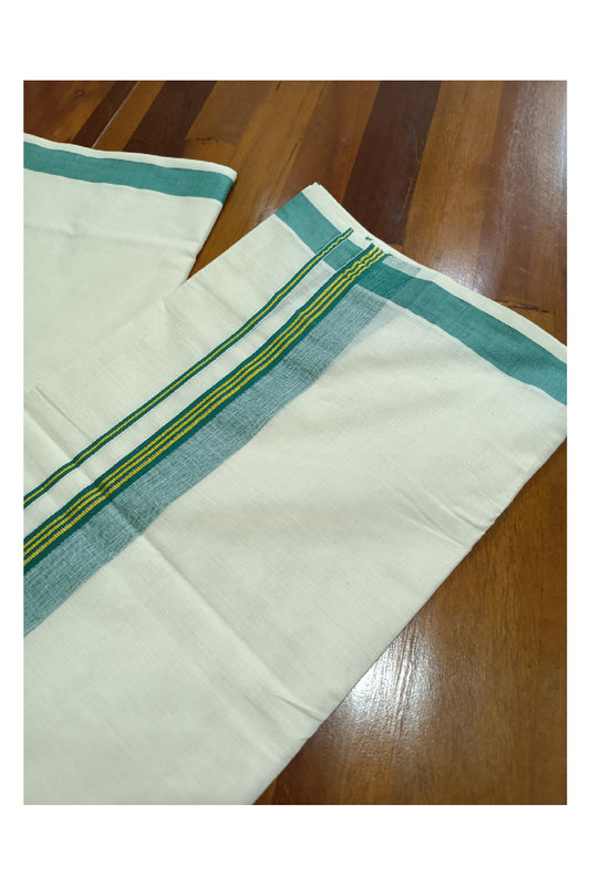 Off White Kerala Double Mundu with Kasavu and Green Kara (South Indian Dhoti)