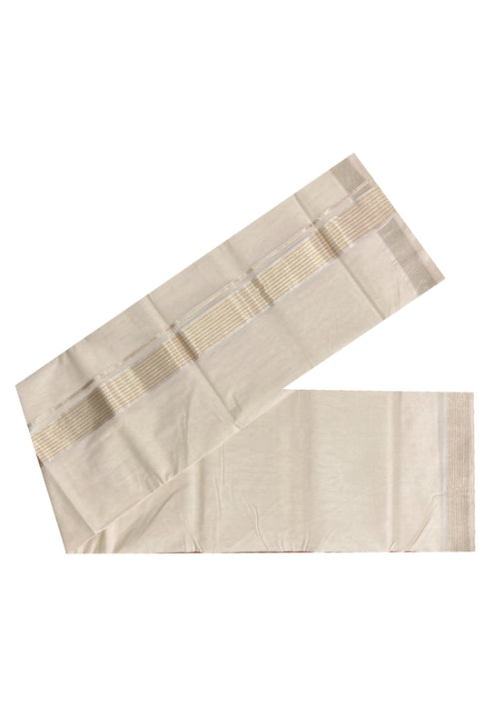 Southloom Balaramapuram Unakkupaavu Premium Wedding Handloom Mundu with Silver and Golden Kasavu Border (South Indian Kerala Dhoti)