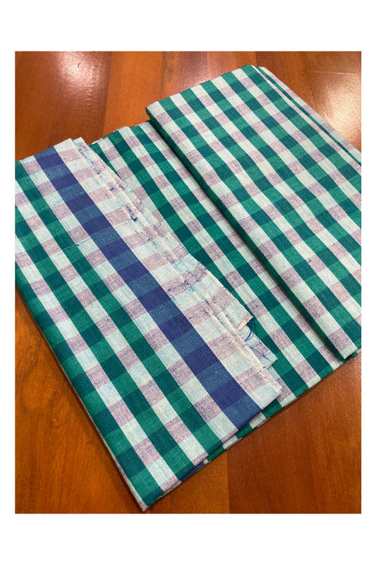 Southloom Premium Handloom Green and White Checkered Borderless Single Mundu (Lungi)