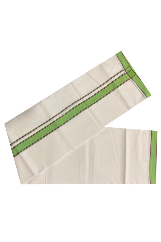 Pure White Cotton Double Mundu with Green Border (South Indian Dhoti)