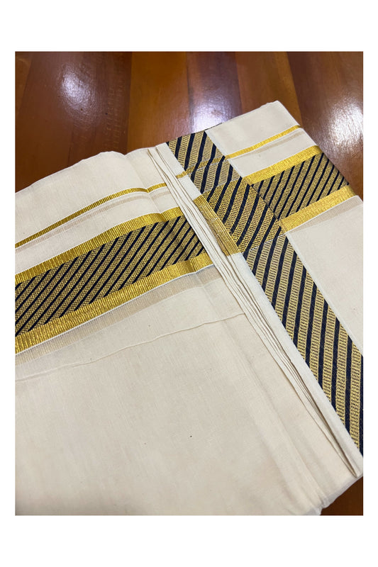 Off White Kerala Double Mundu with Kasavu and Black Woven Border (South Indian Dhoti)