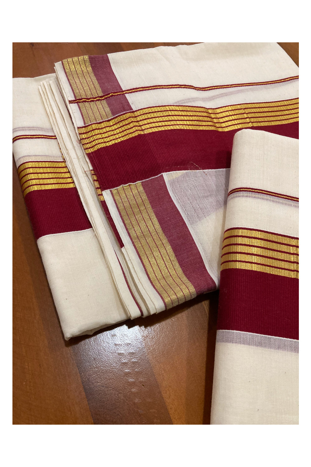 Mundum Neriyathum Double (Set Mundu) with Maroon and Kasavu Border