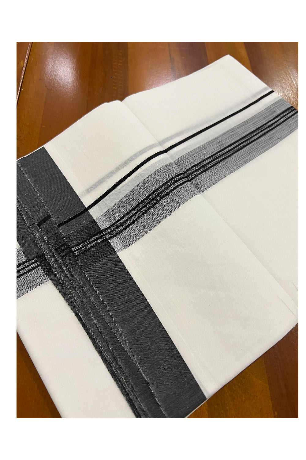 Pure White Kerala Cotton Double Mundu with Black Border (South Indian Dhoti)