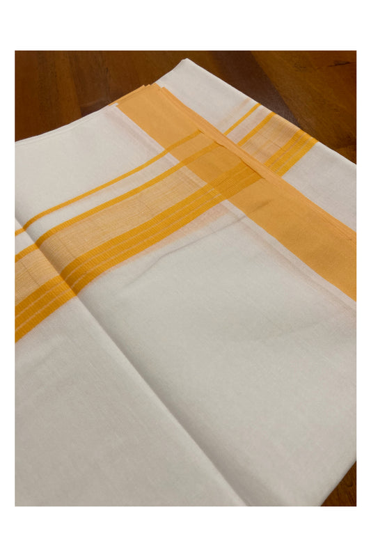 Pure White Cotton Double Mundu with Orange Border (South Indian Dhoti)