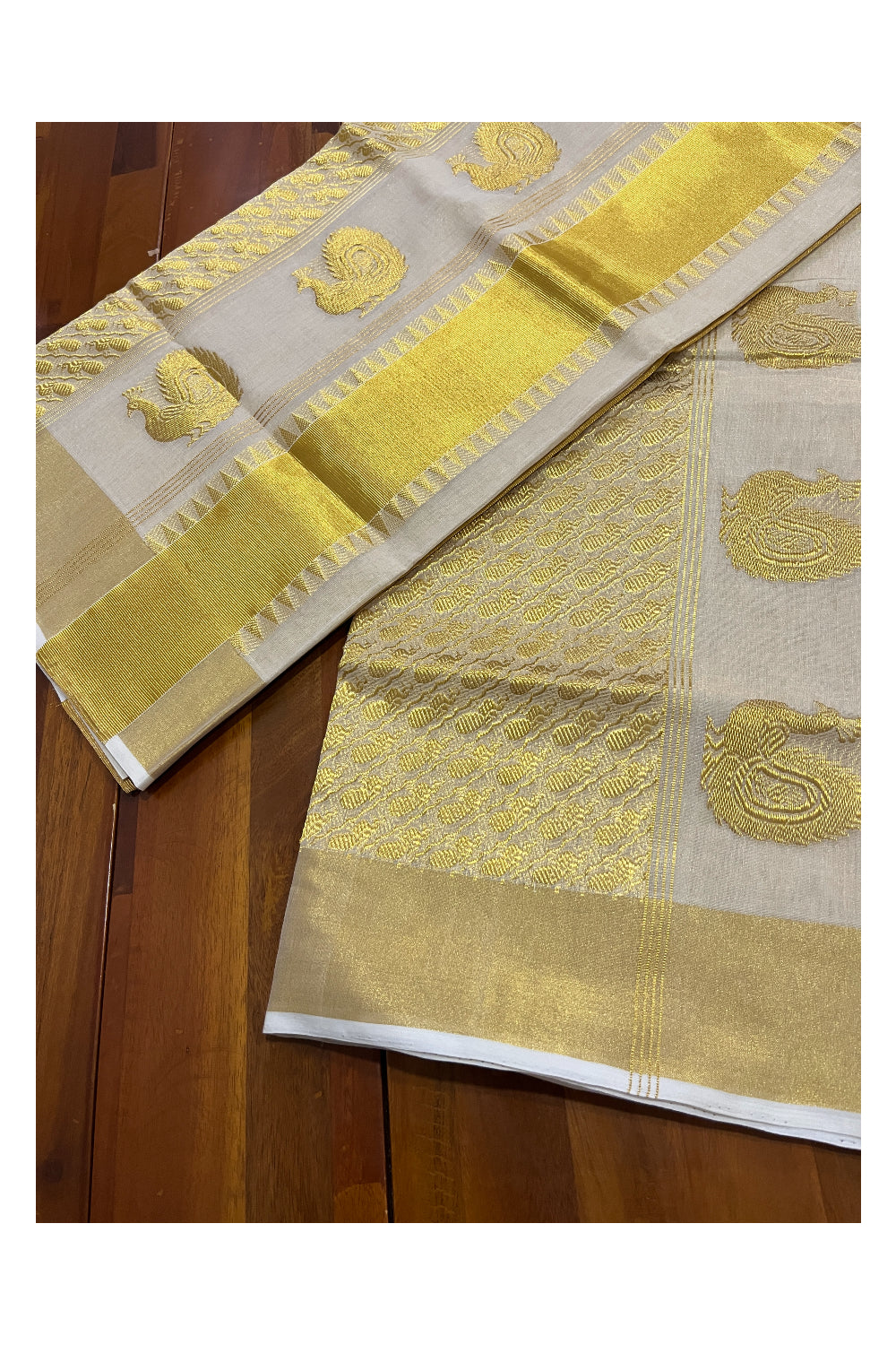 Southloom Premium Handloom Tissue Kasavu Saree with Heavy Woven Works