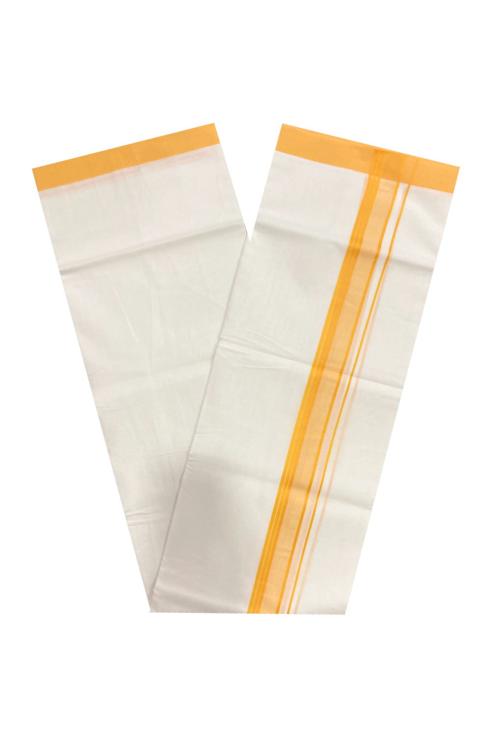 Pure White Cotton Double Mundu with Orange Border (South Indian Dhoti)