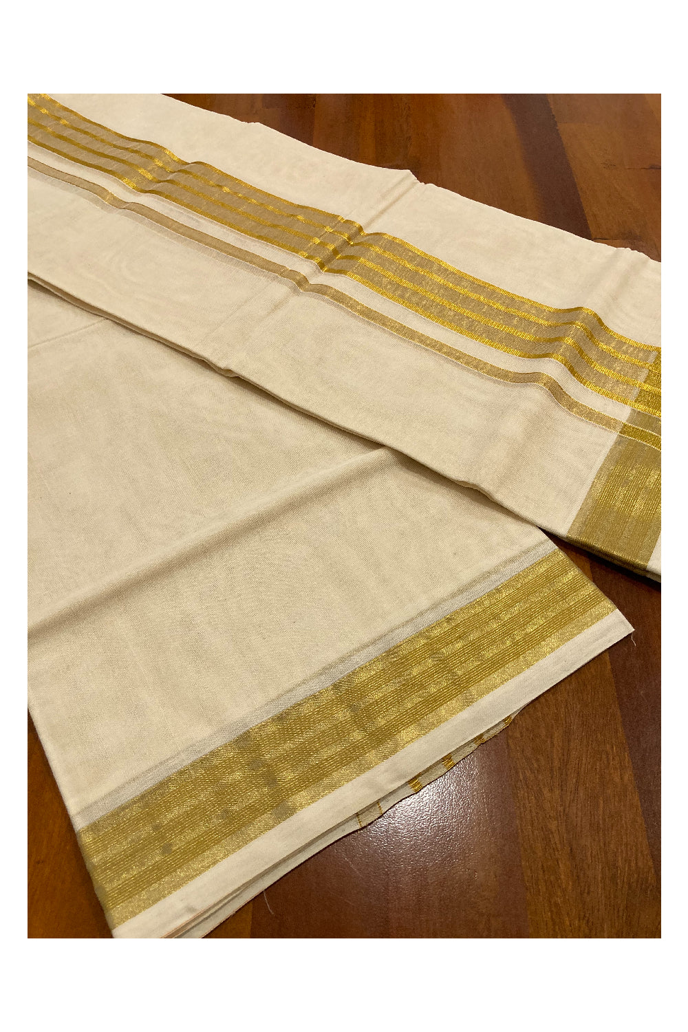 Southloom Premium Handloom Pure Cotton Wedding Mundu with Kasavu Lines Border (South Indian Dhoti)