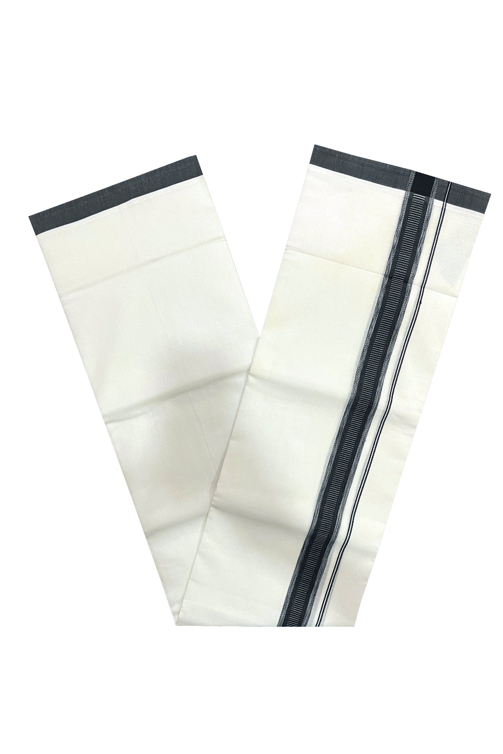 Pure White Cotton Double Mundu with Black Border (South Indian Dhoti)