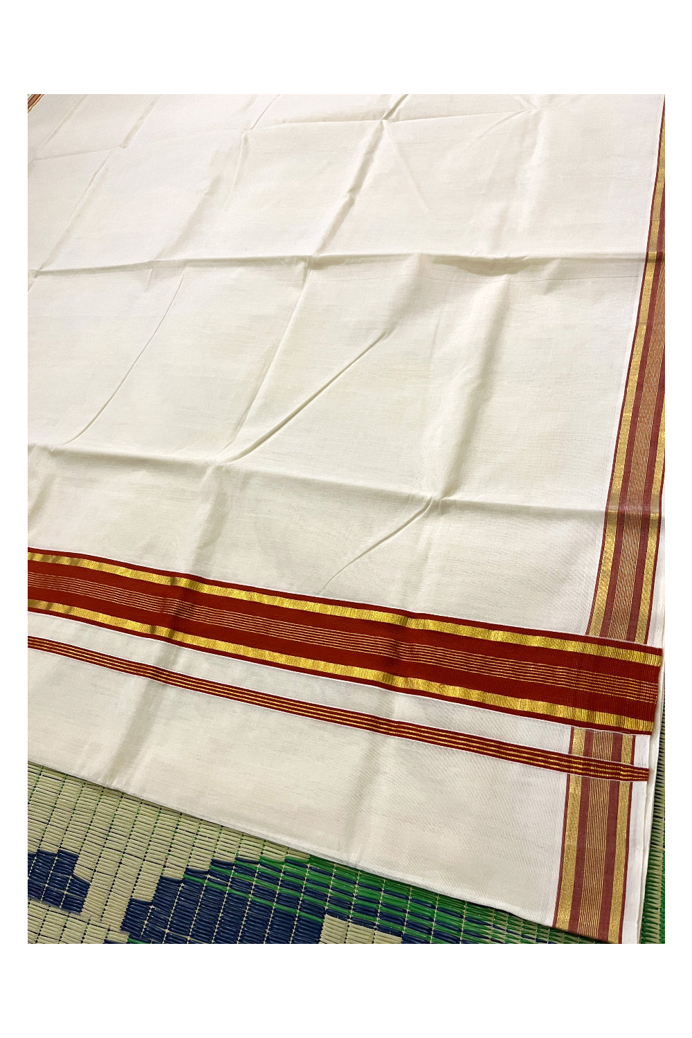 Southloom™ Premium Handloom Kerala Saree with Orange and Kasavu Border